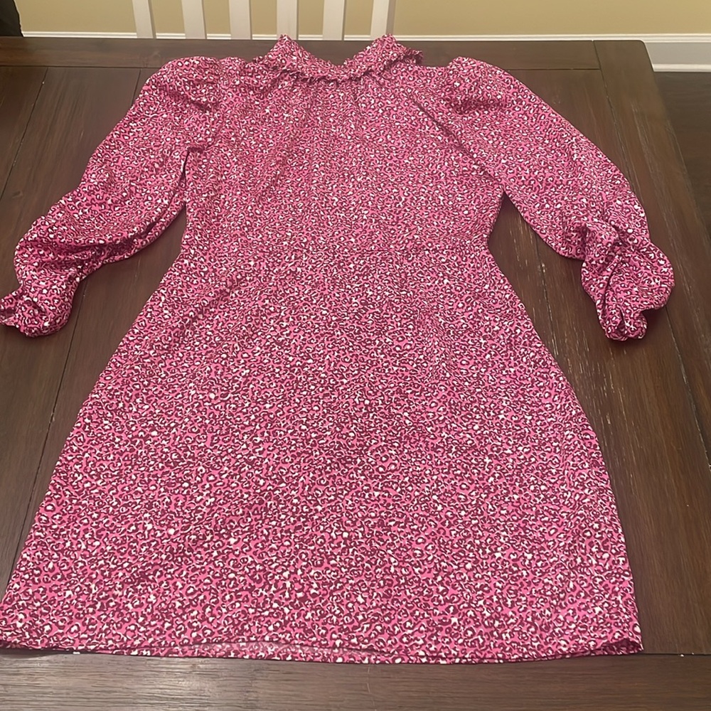 Stylish Who what wear pink leopard dress high with puff sleeves medium